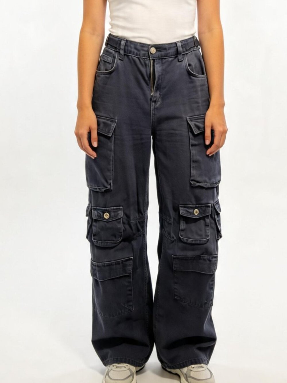 Navy Blue Multi-Pocket Utility Cargo Pants